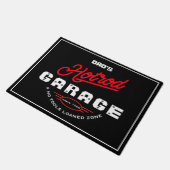 Hotrod Garage Name Red Neon Effect Retro on Black Fußmatte (Schrägansicht)