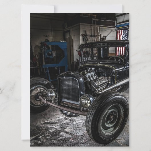 Hotrod in einer Garage Einladung (Vorderseite)