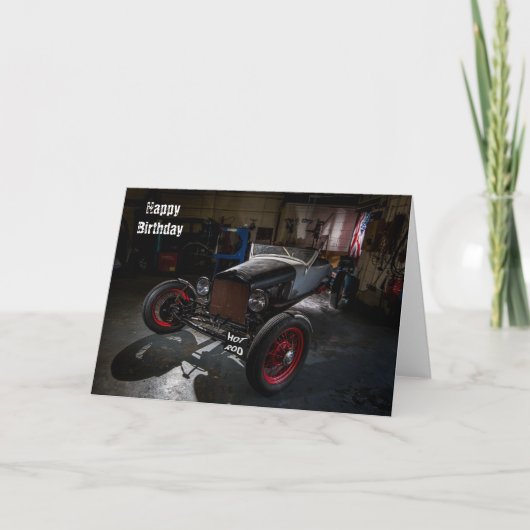 Hotrod in einer Garage Happy Birthday Card Karte (Vorderseite)