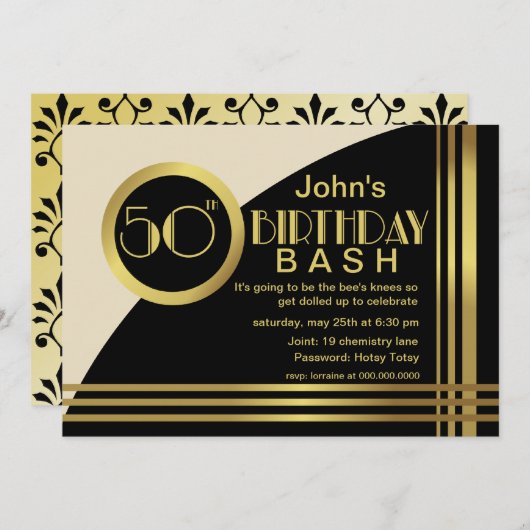 Hotsy Totsy Zwanzigerjahre Art-laden 50. Einladung (Vorne/Hinten)