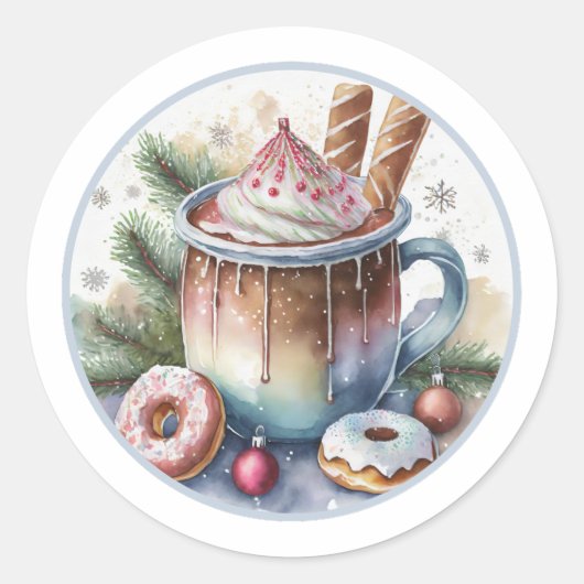 Hott Coco mit/ Donuts Weihnachtskleber Runder Aufkleber (Vorderseite)