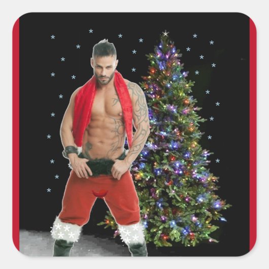 Hottest Hunk Buff Weihnachten Quadratischer Aufkleber (Vorderseite)
