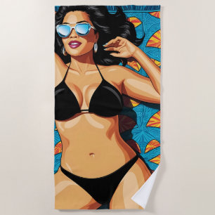 Hottie in einem schwarzen Bikini Beach Handtuch