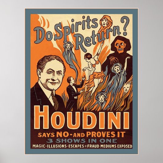 Houdini ~ Gibt es Spirits? ~ Vintager Magier Poster (Vorne)