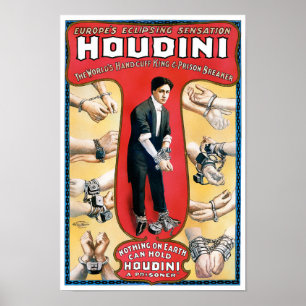 Houdini Magician 1909 Vintage Poster wiederhergest