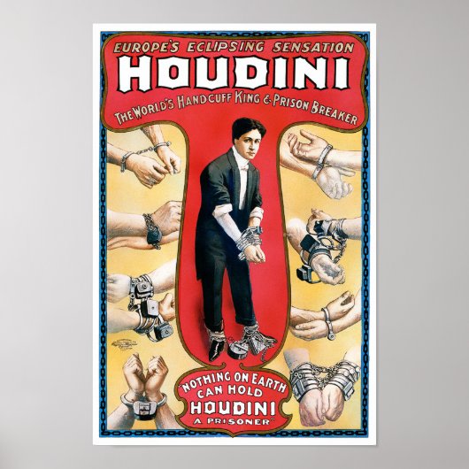 Houdini Magician 1909 Vintage Poster wiederhergest (Vorne)