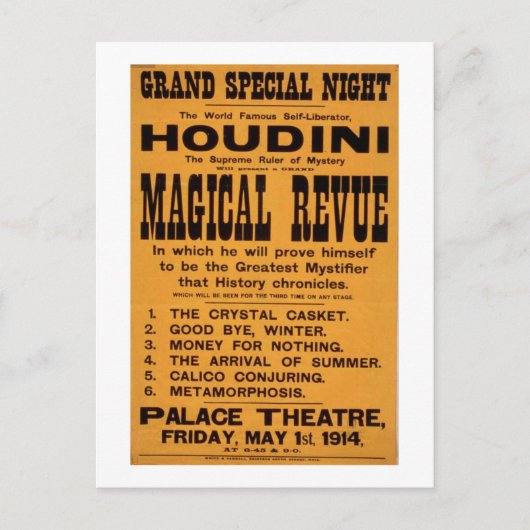 Houdini-Poster Postkarte (Vorderseite)