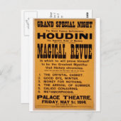 Houdini, Retro-Theater "Magical Revue" Postkarte (Vorne/Hinten)
