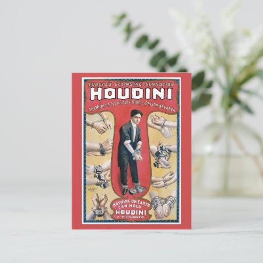 Houdini ~ Vintag Handcuff Escape Artist Postkarte (Stehend Vorderseite)