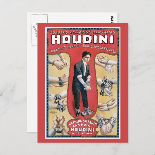Houdini ~ Vintag Handcuff Escape Artist Postkarte (Vorne/Hinten)