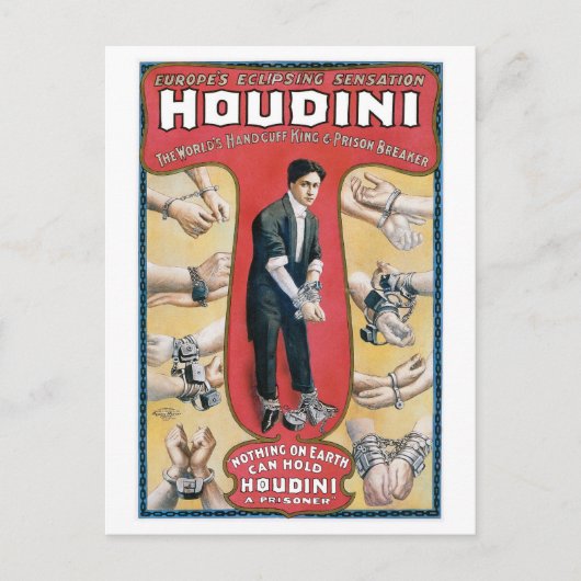 Houdini ~ Vintag Handcuff Escape Artist Postkarte (Vorderseite)