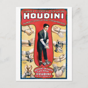 Houdini Zauberer 1909 Vintage Poster Restauriert Postkarte