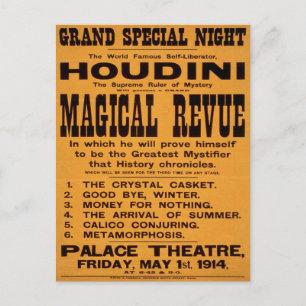 Houdinis Magische Revue, 1914 Postkarte