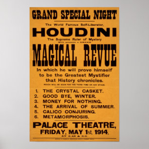 Houdinis magische Revue, 1914. Vintage Werbung Poster