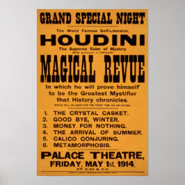 Houdinis Zauberrevue, 1914. Vintage Werbung Poster