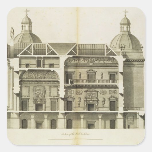 Houghton Hall: Querschnitt durch den Saal und den  Quadratischer Aufkleber (Vorderseite)
