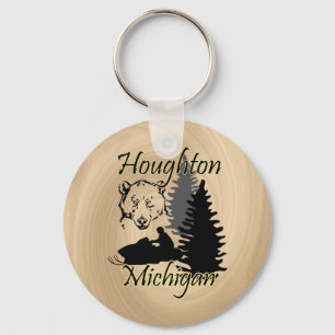 Houghton Michigan Snowmobile Bear Basic 3 Schlüsselanhänger
