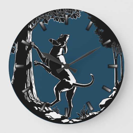 Hound Dog Clock Hunting Dog Art Wall Clock Große Wanduhr (Vorderseite)