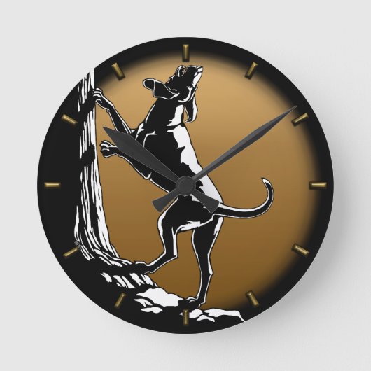 Hound Dog Clock Hunting Dog Art Wall Clock Runde Wanduhr (Vorderseite)