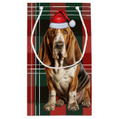Hound Dog Holiday Basset und Karierte Weihnachten Kleine Geschenktüte (Rückseite)