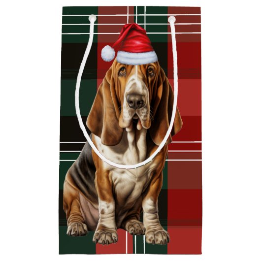 Hound Dog Holiday Basset und Karierte Weihnachten Kleine Geschenktüte (Vorderseite)