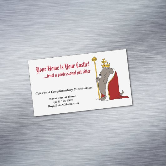 Hound Dog Royal Red Robes und Crown Pet Sitter Magnetische Visitenkarte (Beispiel)