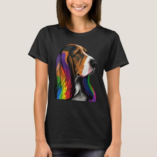 Hound Gay Pride Dog LGBT Rainbow Flag on Basset Ho T-Shirt (Vorderseite)