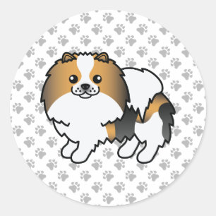 Hound Tricolor Spitz Niedlich Cartoon Dog & Paws Runder Aufkleber