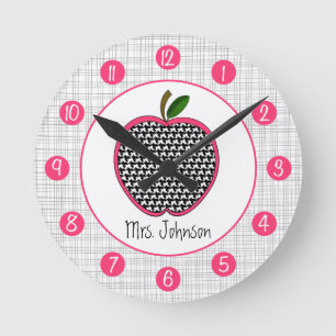 Houndstooth Apple Personalized Clock For Teachers Runde Wanduhr