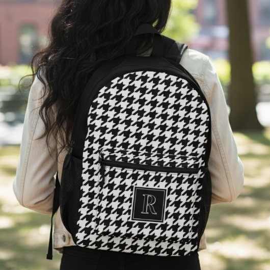 Houndstooth Black & White Monogram Bedruckter Rucksack