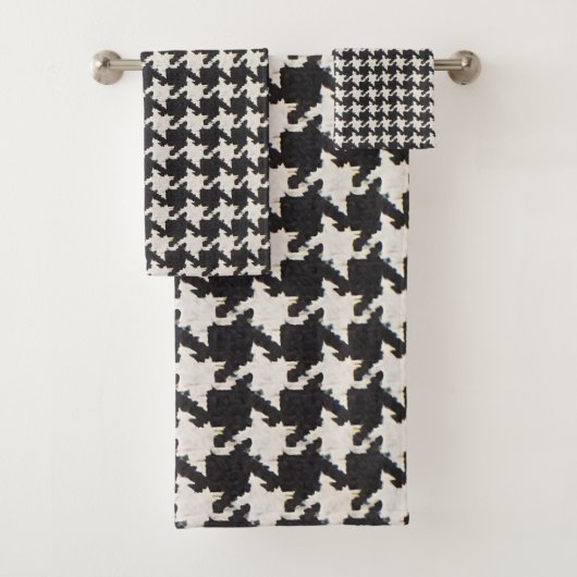 Houndstooth Black White Pattern Badhandtuch Set (Insitu)