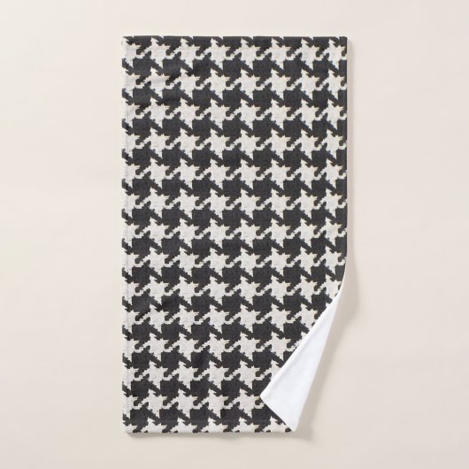 Houndstooth Black White Pattern Badhandtuch Set (Handtuch)