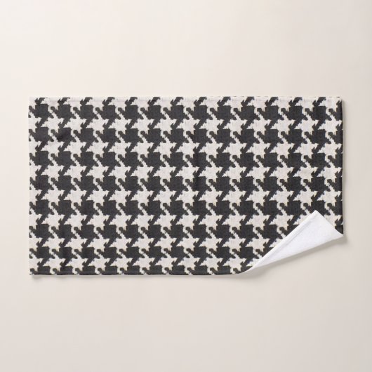 Houndstooth Black White Pattern Badhandtuch Set (Handtuch)