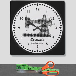 Houndstooth Check Sewing Machine Wall Clock Quadratische Wanduhr