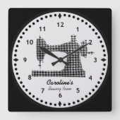 Houndstooth Check Sewing Machine Wall Clock Quadratische Wanduhr (Vorderseite)
