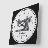 Houndstooth Check Sewing Machine Wall Clock Quadratische Wanduhr (Winkel)