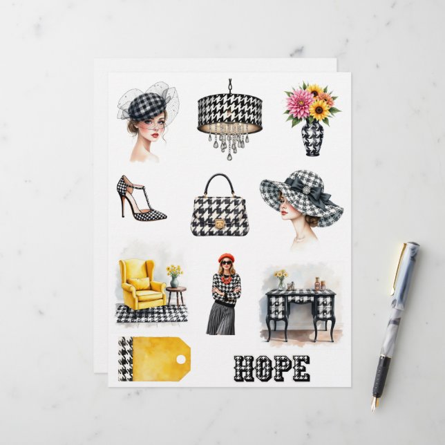 Houndstooth-Mode-Schabkunstpapier-Ausschnitte (Vorderseite/Rückseite Beispiel)