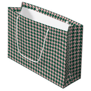 Houndstooth Modernes Weihnachtsfest Grün & Rosa Große Geschenktüte
