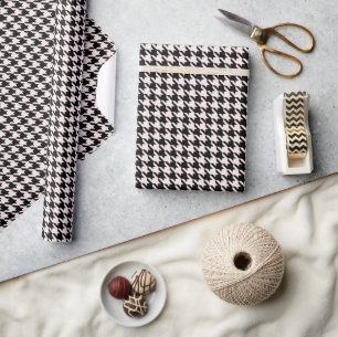 Houndstooth Modernes Weihnachtsfest Pink Schwarz Geschenkpapier