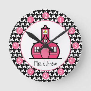 Houndstooth Personalized Clock For Teachers Runde Wanduhr