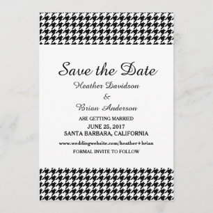 Houndstooth Save-the-Date-Einladung, Schwarz Einladung