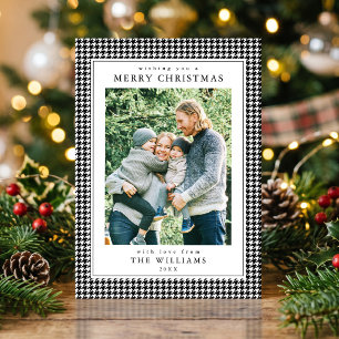 Houndstooth Schwarz-Weiß-Weihnachtsfoto Feiertagskarte