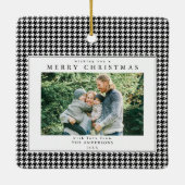 Houndstooth Schwarz-Weiß-Weihnachtsfoto Keramikornament (Rückseite)