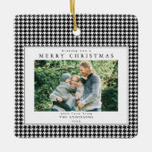 Houndstooth Schwarz-Weiß-Weihnachtsfoto Keramikornament (Vorderseite)