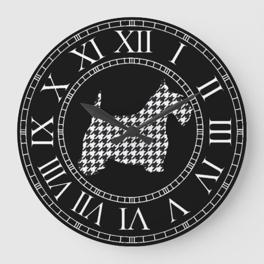 Houndstooth Scottie Dog Große Wanduhr (Vorderseite)