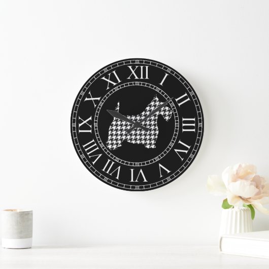 Houndstooth Scottie Dog Große Wanduhr (Zuhause)