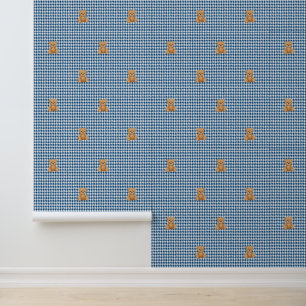 Houndstooth-Teddy Zuhause, Klassisch Blau, Tapete