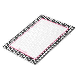 Houndstooth- und rosa personalisiertes Notizbuch Notizblock