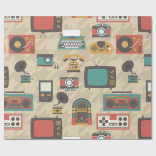 Houndstooth Vintage Retro Nostalgie Musikbox Geschenkpapier