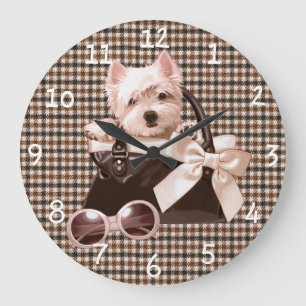 Houndstooth Westie puppy Große Wanduhr